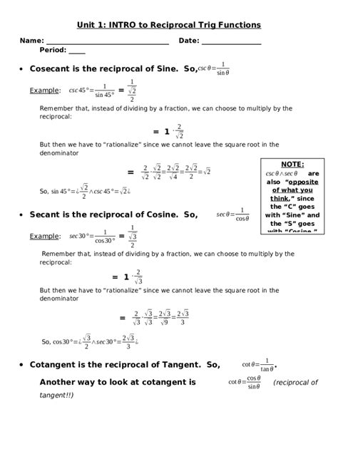 Reciprocal trig ratios (article) .